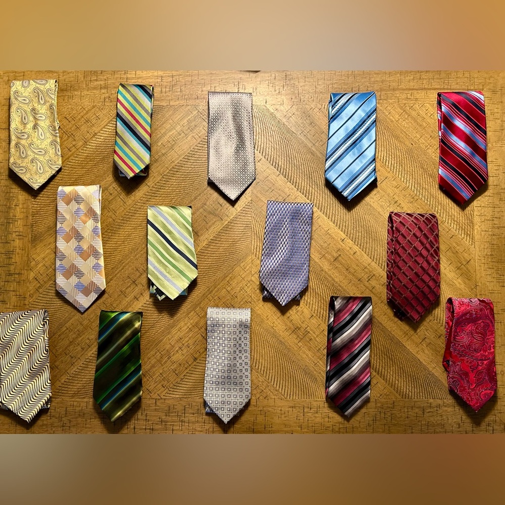 Lot of 14 Men’s Ties. Various brands and colors. Some are Pure Silk